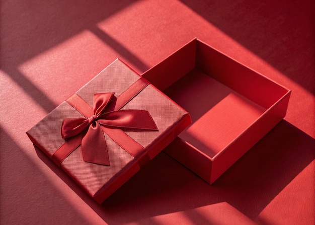 Elegante scatola regalo rossa con nastro di satin