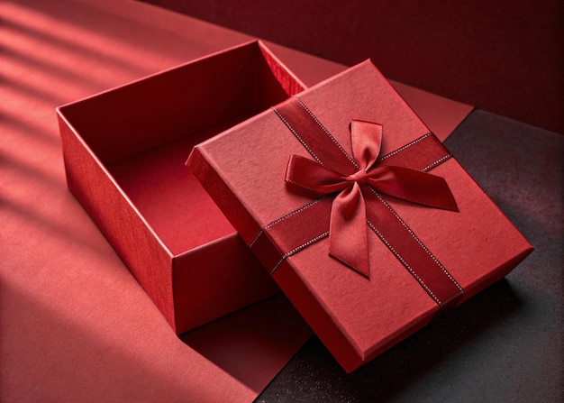Elegante scatola regalo rossa con nastro di satin