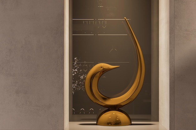 Elegante scultura d'uccello d'oro in un moderno design d'interno minimalista