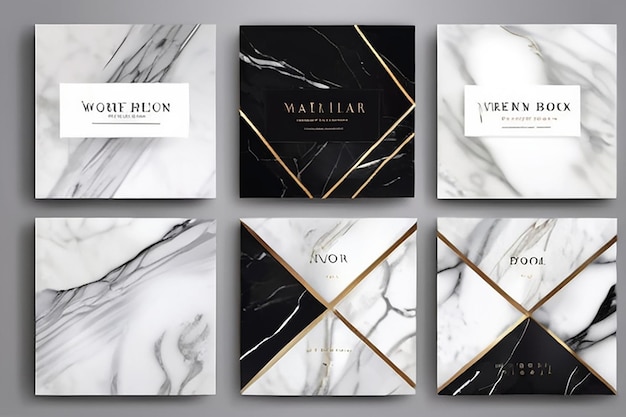 Elegante set di consistenza in marmo Collezione di sfondo vettoriale con modello di linea bianca e nera per la copertina