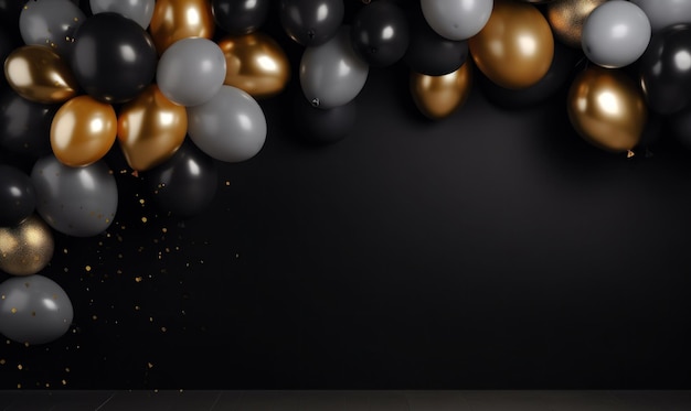 Elegante sfondo di palloncino nero e oro per il giorno del matrimonio