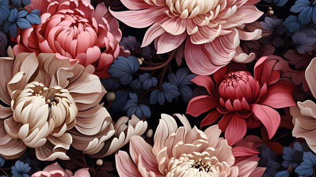 elegante sfondo floreale con foglie di crisantemi colorati dalie