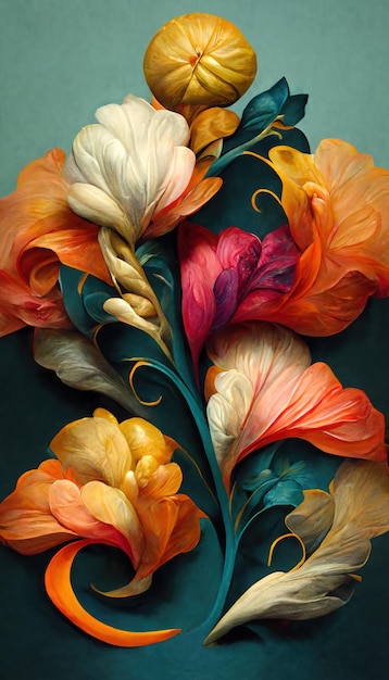 Elegante sfondo floreale in stile barocco Retro design decorativo di arte floreale Illustrazione digitale