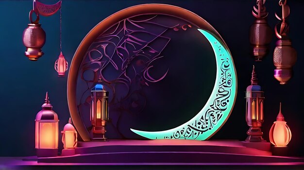 Elegante sfondo Ramadan Kareem con podio per la presentazione della vetrina del prodotto