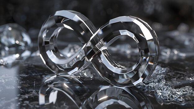 Elegante simbolo dell'infinito di vetro di cristallo che riflette l'infinita purezza e chiarezza