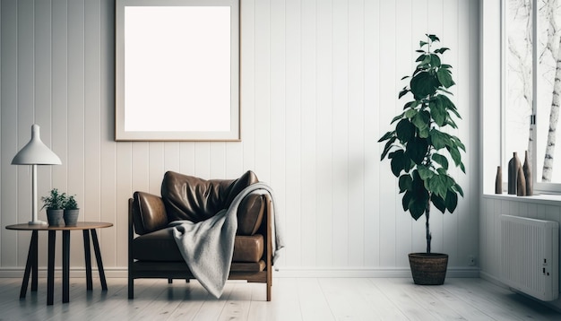 Elegante soggiorno con divano singolo e finto telaio Generatvie AI