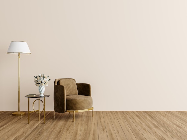 Elegante soggiorno con lampada da poltrona e fiori