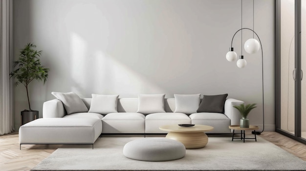 Elegante soggiorno con minimalismo scandinavo Moderno design d'interni