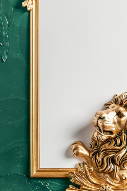 Elegante statua di leone d'oro sul bordo della cornice verde