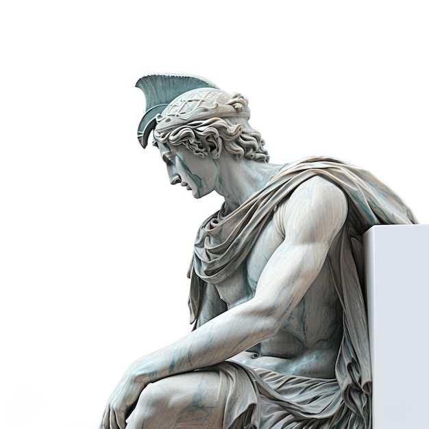 Elegante statua greca in piedi su uno sfondo bianco