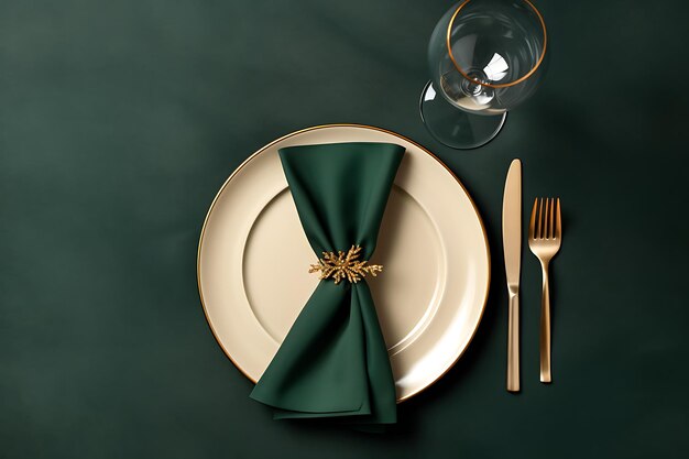 Elegante tavola con tovagliolo verde e posate