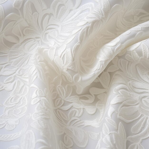 Elegante tessuto bianco decorato con fiori Closeup ad alta risoluzione