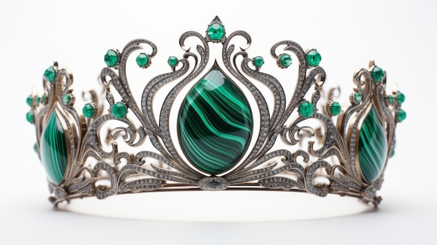 Elegante tiara di malachite su sfondo bianco