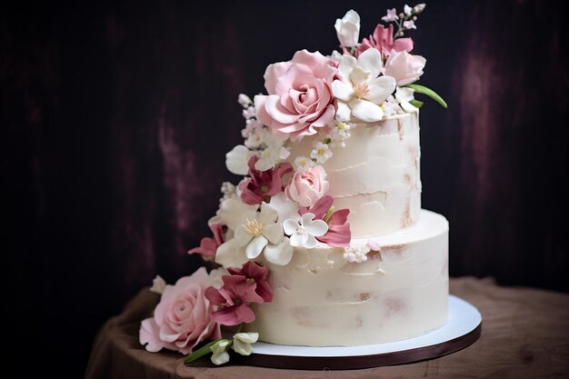 Elegante torta di nozze con decorazioni floreali