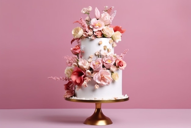 Elegante torta nuziale floreale Uno straordinario capolavoro di romanticismo e gusto creato con l'intelligenza artificiale generativa T