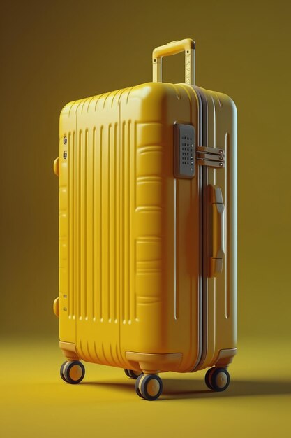 Elegante valigia gialla su ruote sfondo pulito creato con tecnologia generativa AI