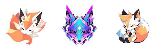Elegante volpe cyberpunk in stile logo 2D