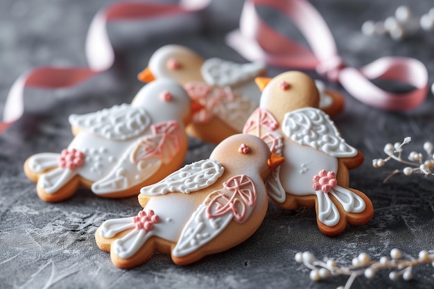 Eleganti biscotti decorati a forma di uccello