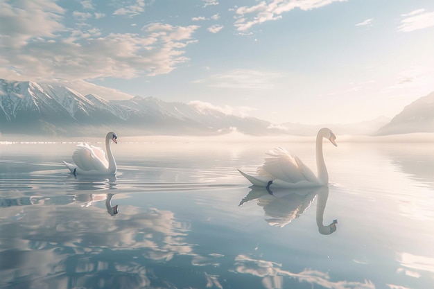 Eleganti cigni che scivolano su un lago tranquillo