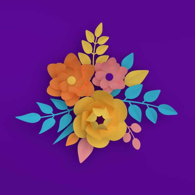 Eleganti fiori colorati di carta su sfondo viola