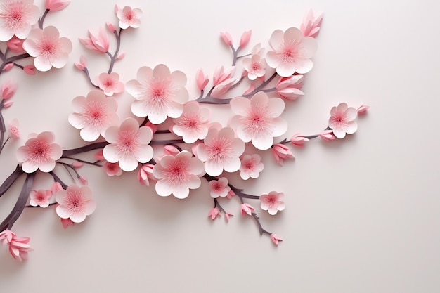 Eleganti fiori e rami di sakura su uno sfondo chiaro Decoro floreale vintage per cartoline