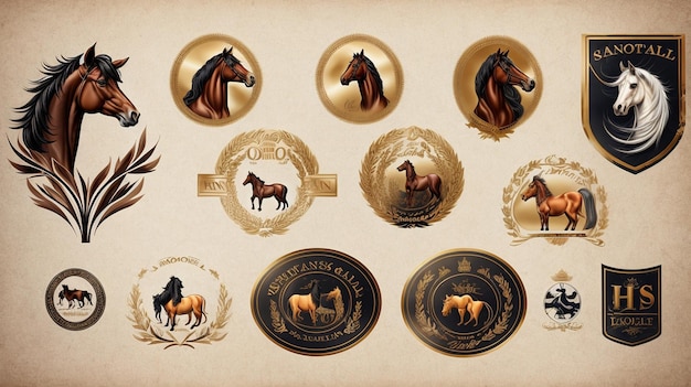 Eleganti icone con il logo del cavallo disegno del simbolo dello stallone reale Segno delle stalle equine Emblema del marchio equestre