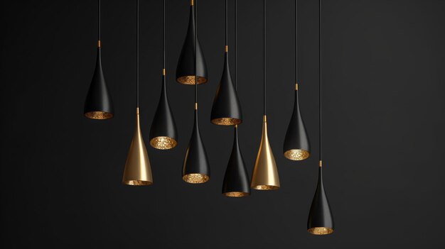 Eleganti lampadine nere con un bagliore dorato ideali per l'interior design moderno