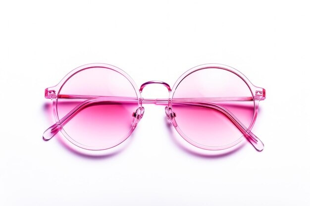 Eleganti occhiali rotondi d'oro rosa su uno sfondo rosa morbido