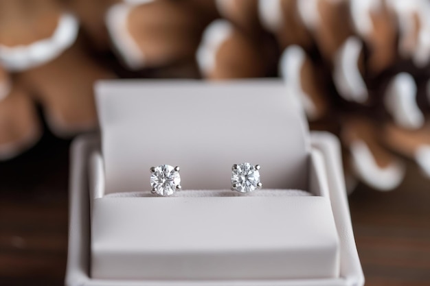 Eleganti orecchini di diamanti in scatola per gioielli