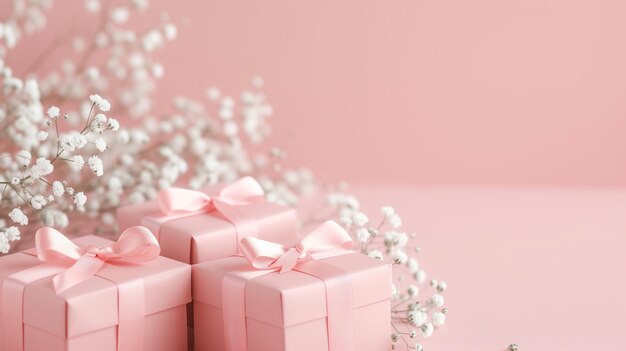 Eleganti scatole regalo rosa con fiori bianchi per occasioni speciali e celebrazioni