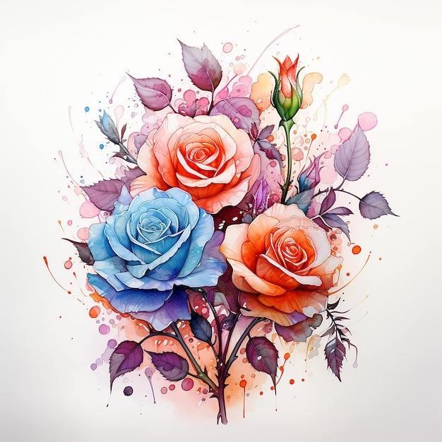 Eleganza artistica Disegno tatuato di rose ad acquerello illustrative su tela