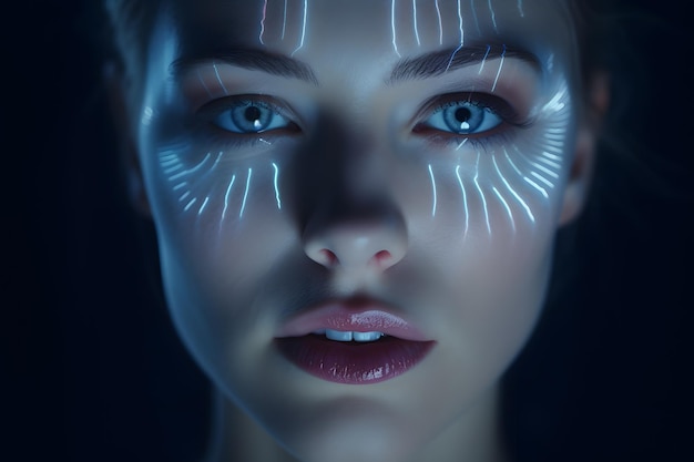 Eleganza cibernetica Il viso umano si fonde con l'essenza digitale