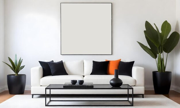 eleganza contemporanea divano beige e accenti bianchi in un soggiorno moderno