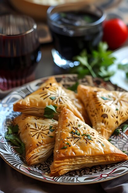 Eleganza culinaria Aromi greci in carciofo Feta Phyllo Triangoli Meze