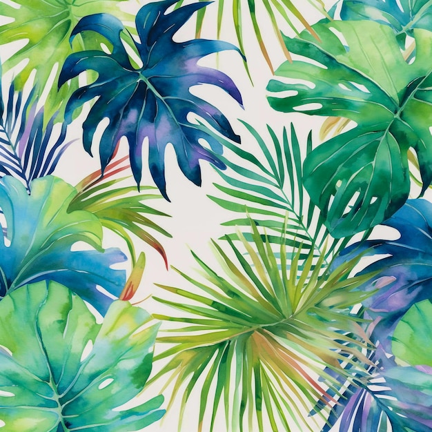 Eleganza della giungla Reticolo di foglie tropicali dell'acquerello con stile artistico Generative AI
