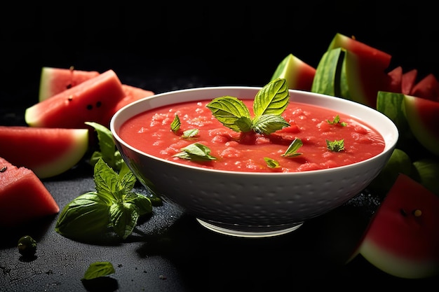 Eleganza della zuppa estiva fredda con gazpacho di anguria