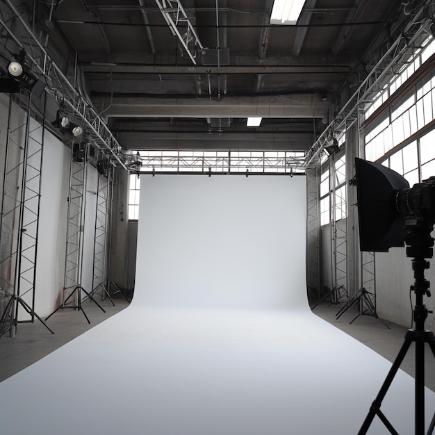 Eleganza dello studio Studio fotografico vuoto con sfondo cyclorama bianco Per i social media