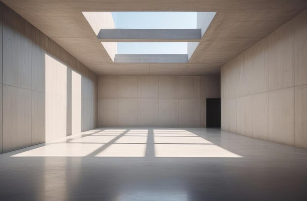 Eleganza discreta nell'architettura Sala con pareti beige pavimento in cemento inondato di luce solare