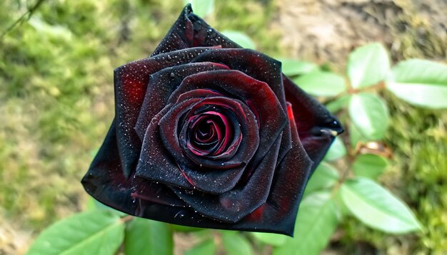 Eleganza enigmatica Foto gratuita di una rosa nera Abbraccia la misteriosa bellezza della rara fioritura della natura