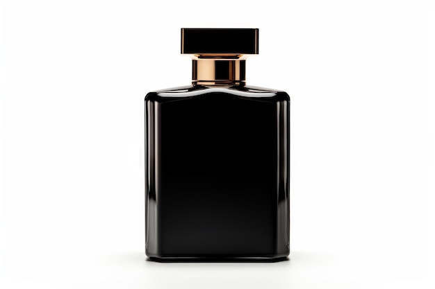 Eleganza in contrasto Bottiglia nera con coperchio dorato su una superficie bianca o trasparente PNG sfondo trasparente