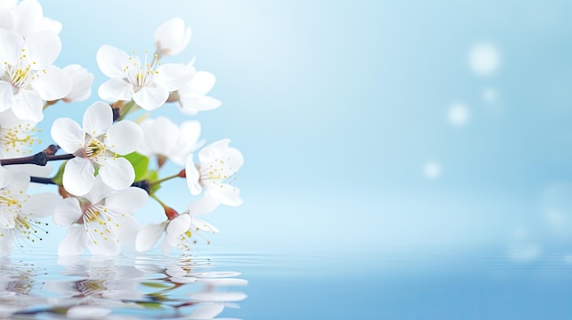 Eleganza in fiore Vista ravvicinata di un ramo di ciliegio bianco piatto perfetto per uno striscione con spazio libero per il testo