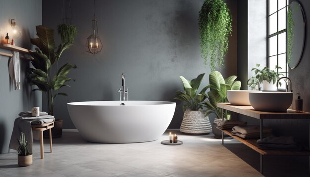Eleganza moderna in un bagno domestico pulito e confortevole con pavimento in marmo generato da AI