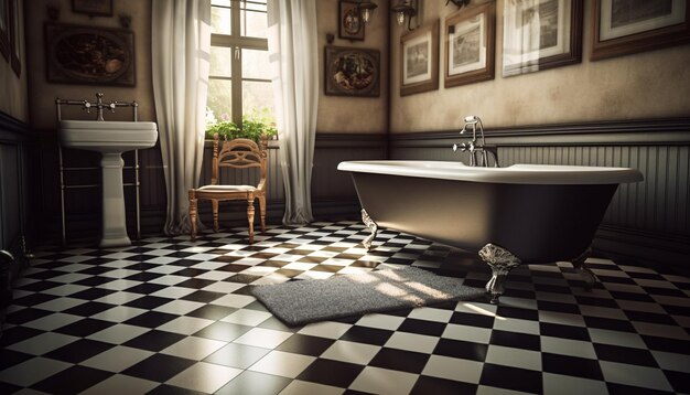 Eleganza moderna in un lussuoso bagno domestico con piastrelle a mosaico generate da AI