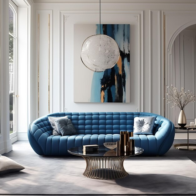 Eleganza moderna Soggiorno contemporaneo con un divano blu