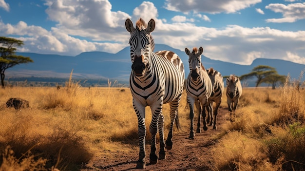 Eleganza radiosa Una zebra maestosa si crogiola nel campo baciato dal sole IA generativa