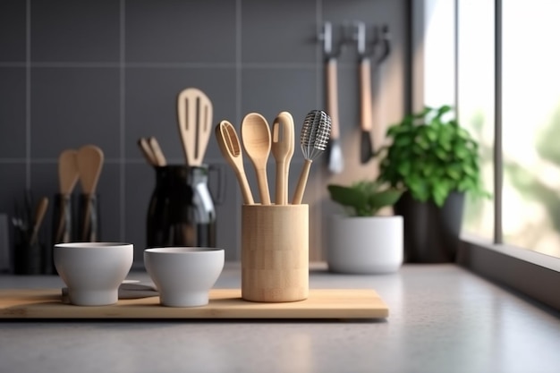 Eleganza senza tempo in cucina Accenti in legno Disegni moderni e elementi culinari essenziali