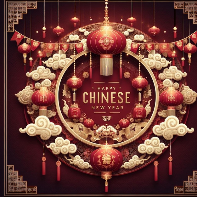 Eleggente biglietto di auguri per il Capodanno cinese con decorazione cinese biglietto decorativo per la festa cinese