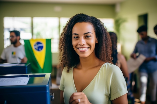 Eleitora brasileira em uma secao votazione elettorale