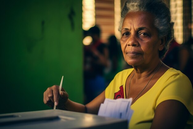 Eleitora brasileira em uma secao votazione elettorale