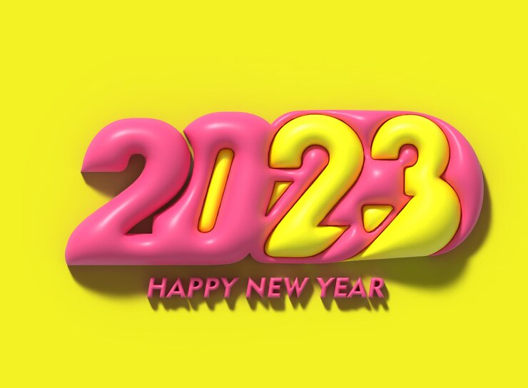 Photo elemen desain tipografi teks 3d selamat tahun baru 2023, latar belakang wallpaper poster selebaran.